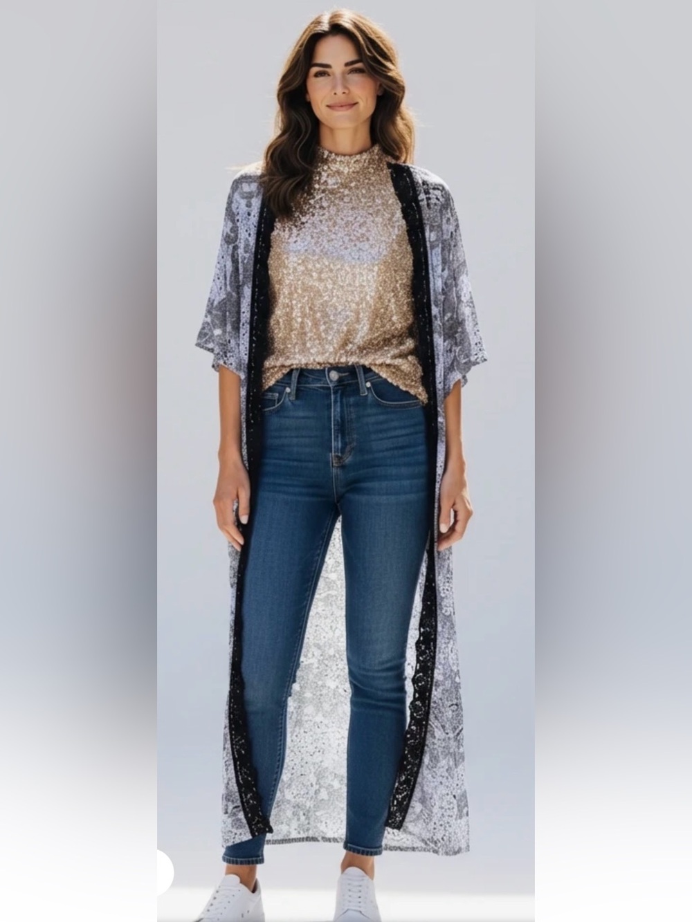 NWT Charlotte Russe Duster Kimono with Black Lace Size L